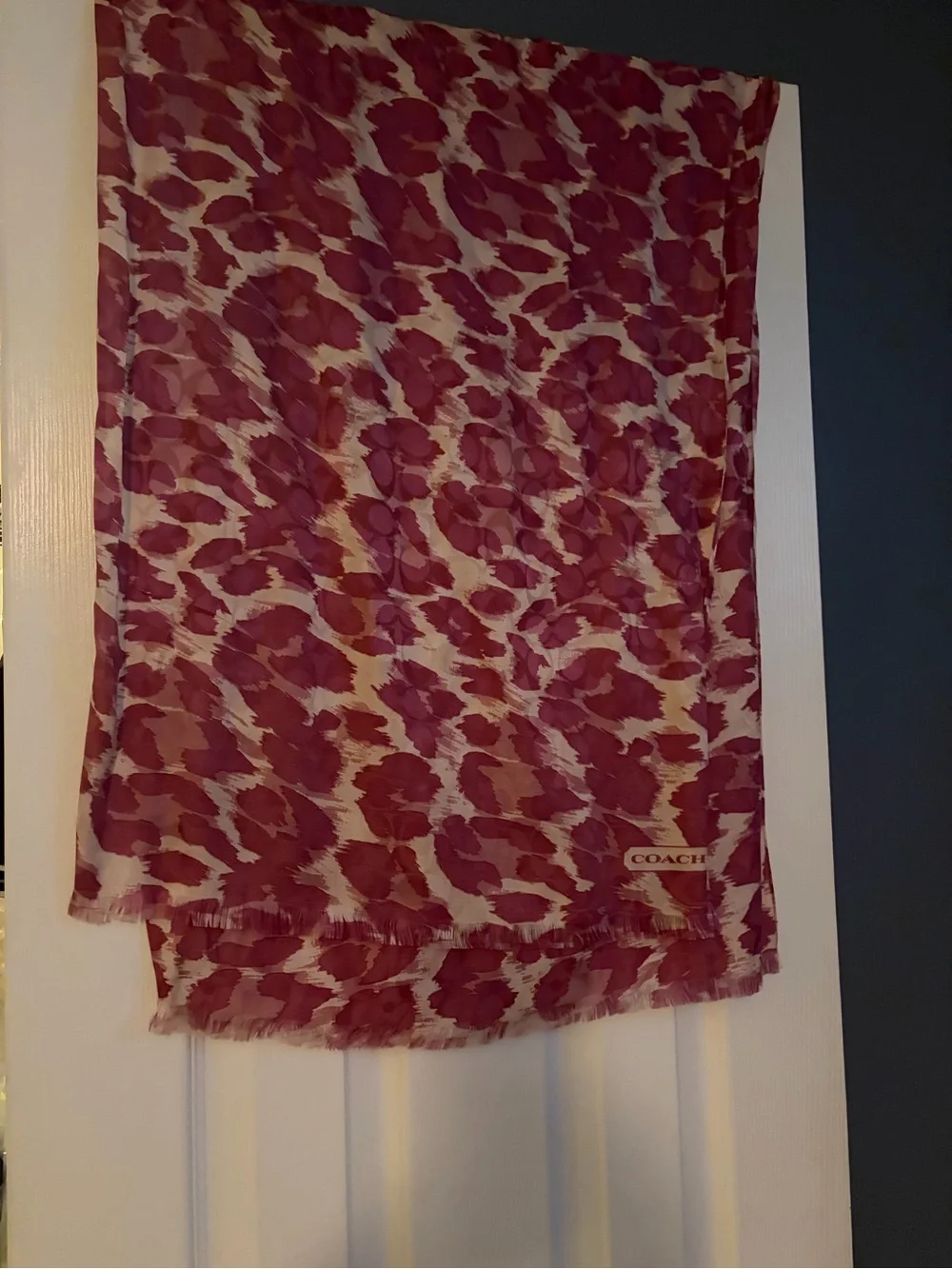 Coach Pink and Cream Leopard Print Silk Scarf